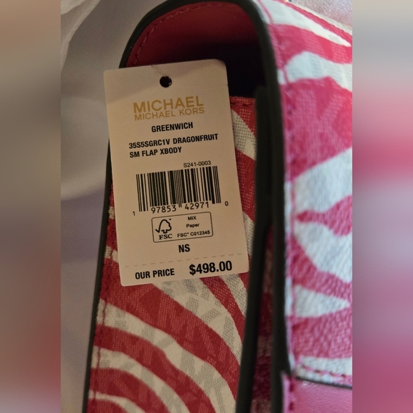 NWT Michael Kors Pink and White Zebra Patterned Crossbody 8.5x7x3 - Picture 6 of 7